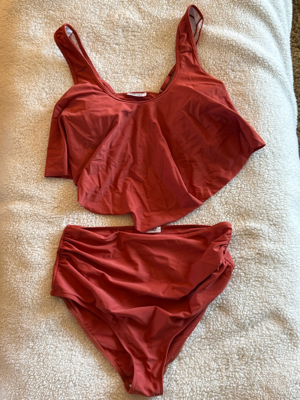 Missky Rust Orange Ruffle High Waisted Bikini Set Size Large